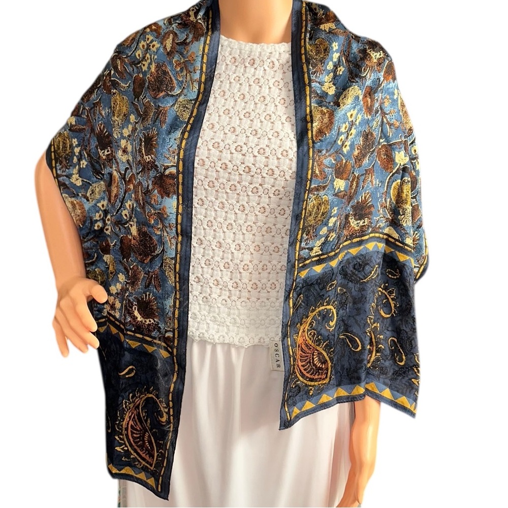Vintage Oscar de la Renta 100% Silk Made in Japan Floral Paisley Scarf 15x59” - Picture 5 of 7